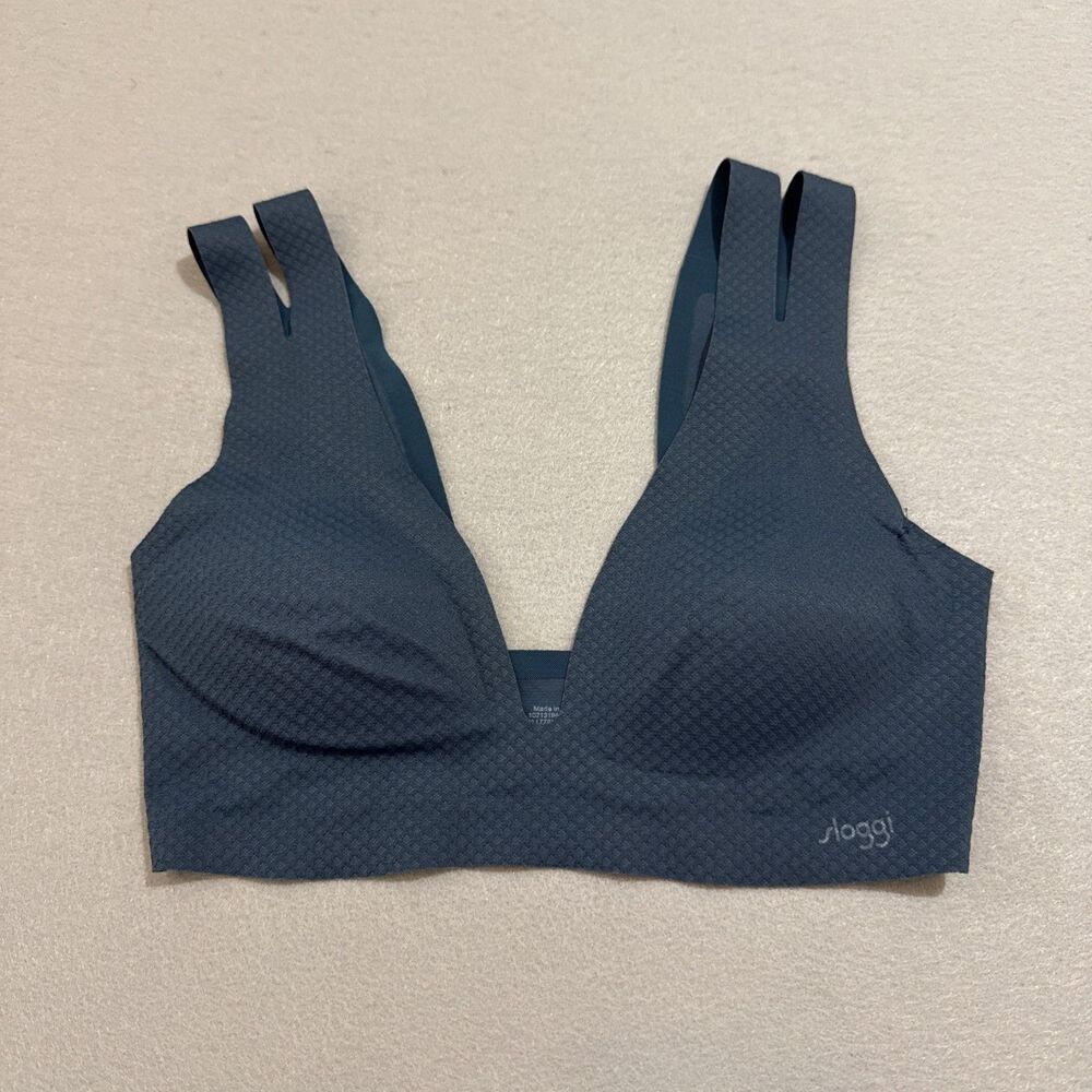 Sloggi Zero Feel Flow Bralette XS Slate Blue Seamless Removable Cups Comfort